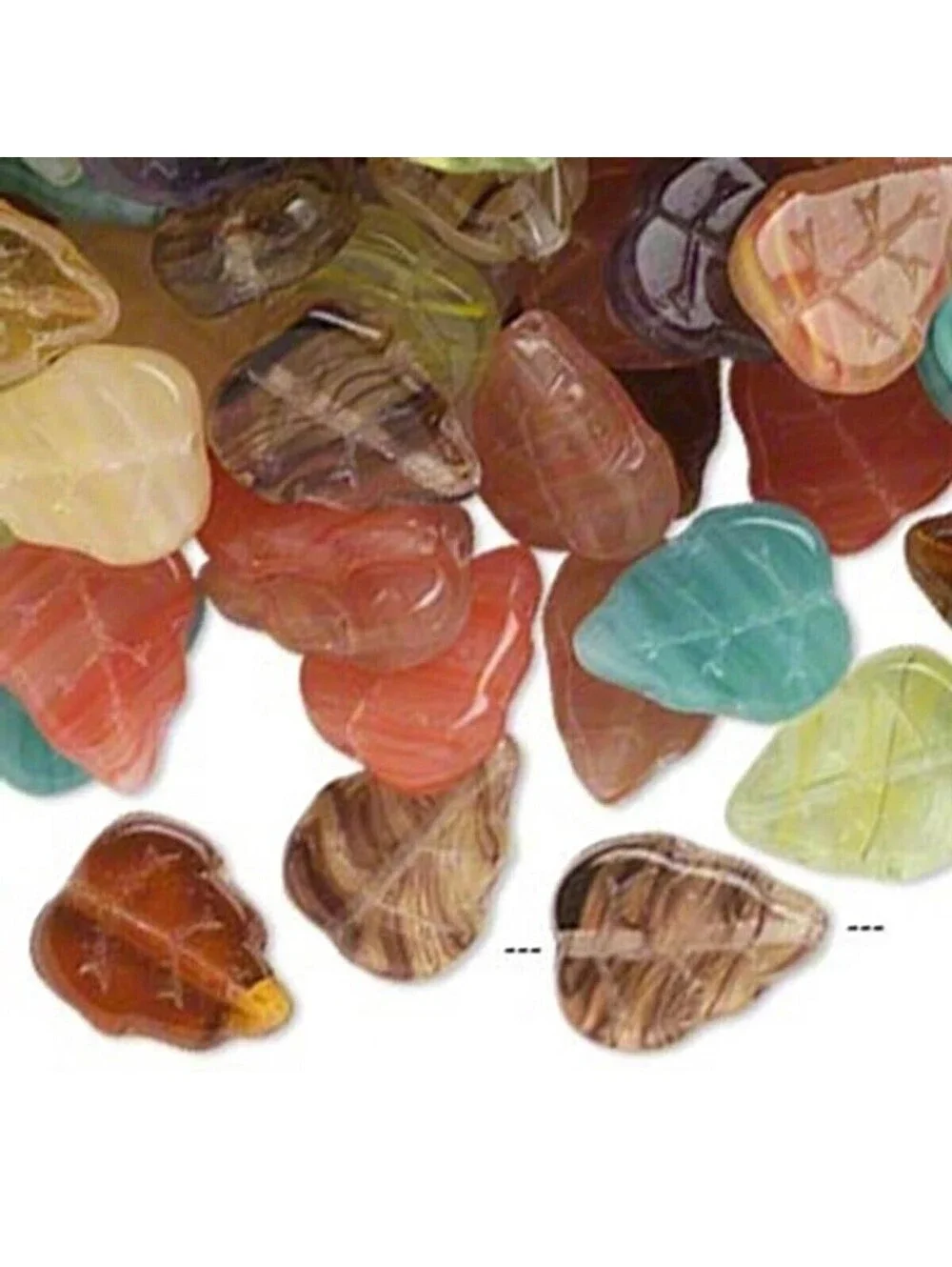 Mixed Colors Preciosa Czech Glass 12x10mm Carved Flat Leaf Beads Mix 10 pcs